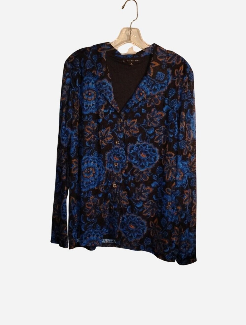 Jane + Delancey Floral Lace Mesh Button-Up Cardigan Top Blouse Blue XL